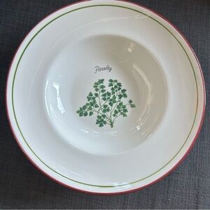 CRATE & BARREL Parsley Design White and Green Bowl #0920252